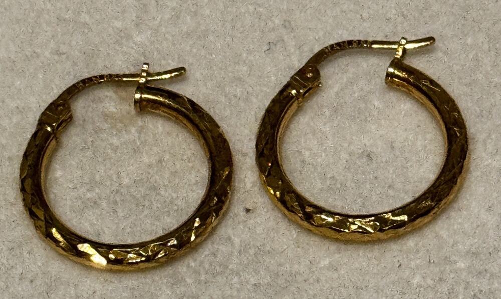 Vintage HAN 925 Gold Tone Sterling Silver Textured Oval Hoop Earrings